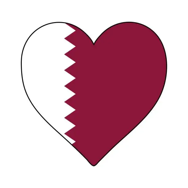 Vector illustration of Qatar Heart Shape Flag. Love Qatar. Visit Qatar. Middle East. Western Asia. Asia. Vector Illustration Graphic Design.