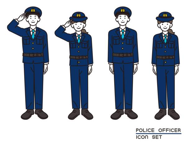векторный иллюстративный материал мужчин и женщин-полицейских / полицейских / полицейских - полицейский участок иллюстрации stock illustrations