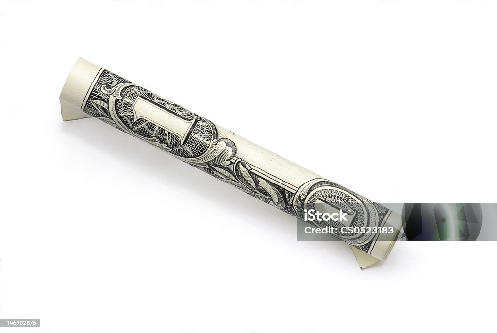 Rolled Money. One rolled dollar bill on white background Cigarette Stock Photo