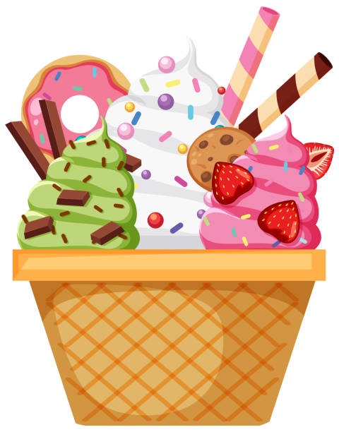 Bol de gaufrettes à crème glacée avec garnitures - Illustration vectorielle