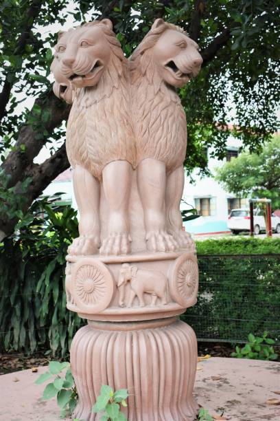 side view on shiva bull sculpture in front of hindu temple in Varanasi