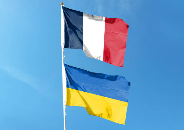 istock French flag and Ukrainian flag on cloudy sky 1469043549