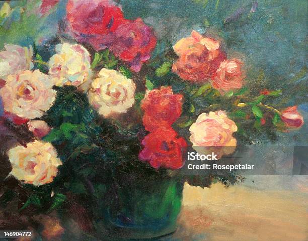 Rosas Em Esmeralda Jarra Uma Pintura A Óleo - Arte vetorial de stock e mais imagens de Pintura de Belas Artes - Pintura de Belas Artes, Arranjo, Bouquet