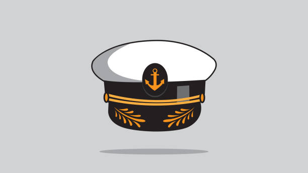 illustrazioni stock, clip art, cartoni animati e icone di tendenza di illustrazione vettoriale del cappello del capitano o del marinaio - military rank badge marines