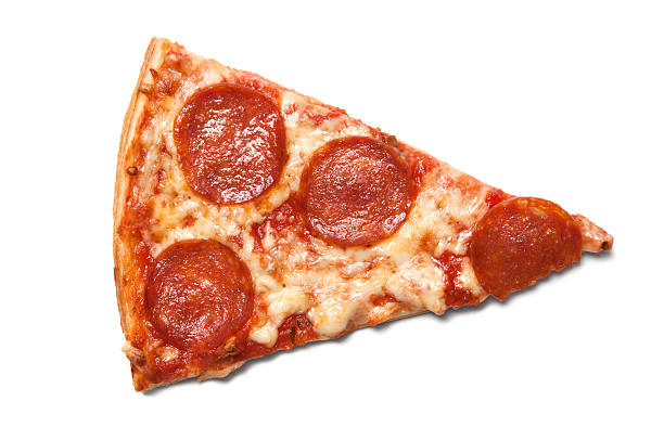 Piece of salami pizza stock photo