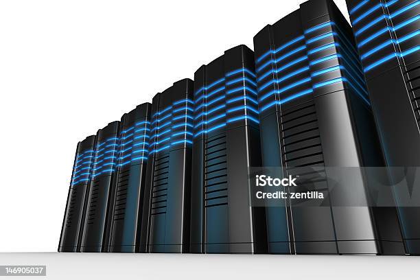 Rack Servers On White Background Stock Photo - Download Image Now - Black Color, Blue, Computer