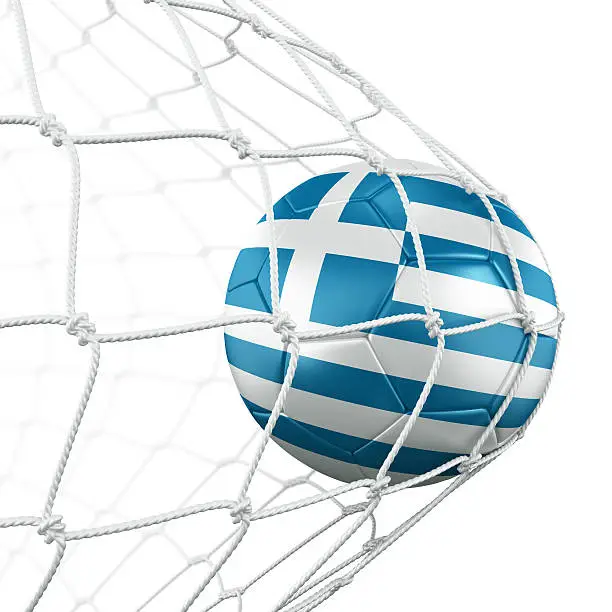 3d rendering of a Greek soccer ball in a net