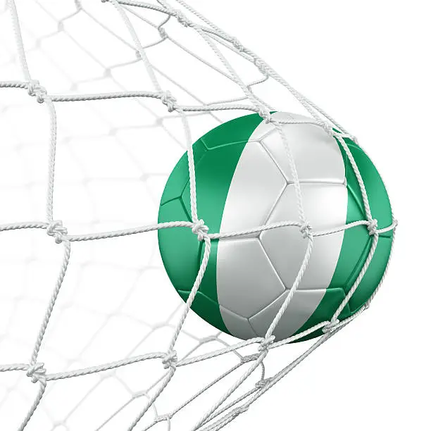 3d rendering of a Nigerian soccer ball in a net