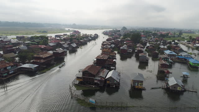 Aerial view of the village on the Inle lake in Myanmar