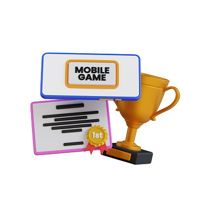 3D illustration The trophy of the goal conqueror of mobile game with certificate