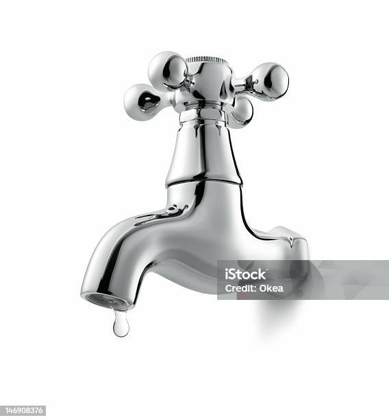 Isolated Illustration Of A Metal Faucet Dripping Water Stock Photo - Download Image Now