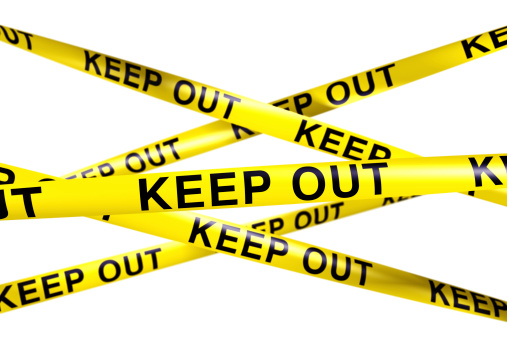 3d rendering of caution tape with KEEP OUT written on it
