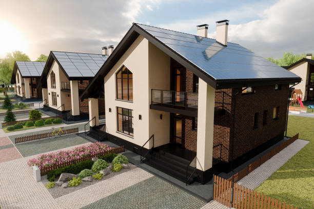 istock Modern Villas With Solar Panels On The Roof 1469086971