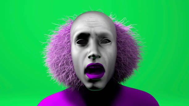 Clown waving his hair shaking his head on green background. / You can see the animation movie of this image from my iStock video portfolio. Video number: 1467680676