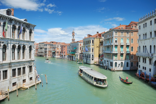 Canal in Venice. Summer trip to Italy. European country. Italian architecture. Voyage. Warm sunny day. Travel destination. Street