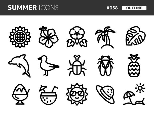 Line style icon set related to summer_058 Line style icon set related to summer_058 cicada stock illustrations