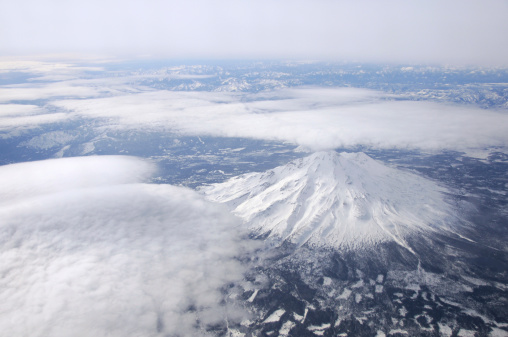 Mount Shasta in winter, taken from 30,000 ft.
