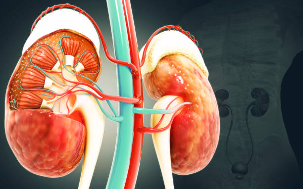 istock Human kidneys with cross-section. 3d illustration 1469096259