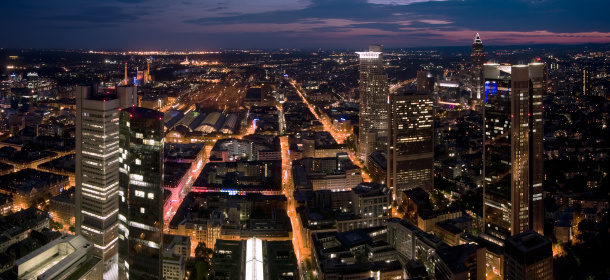 Panorama of Frankfurt city at night, Germany