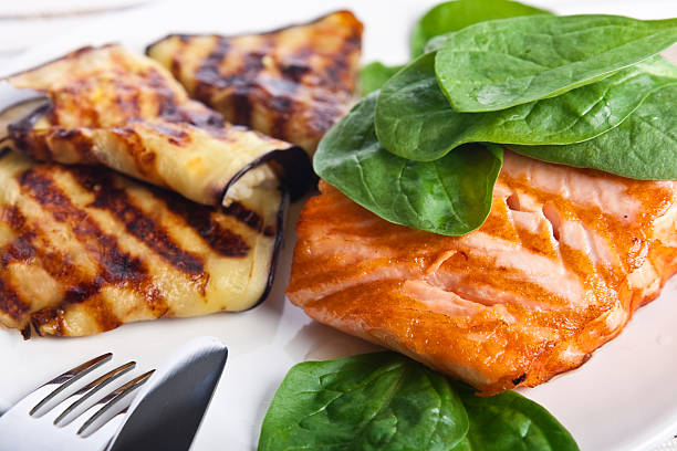 istock Salmon and eggplant with lemon filling 146909933