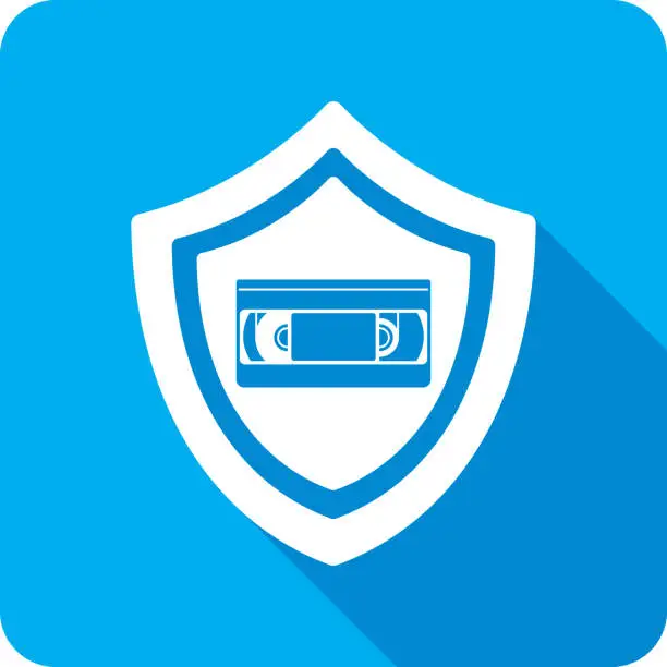 Vector illustration of Shield VHS Tape Icon Silhouette