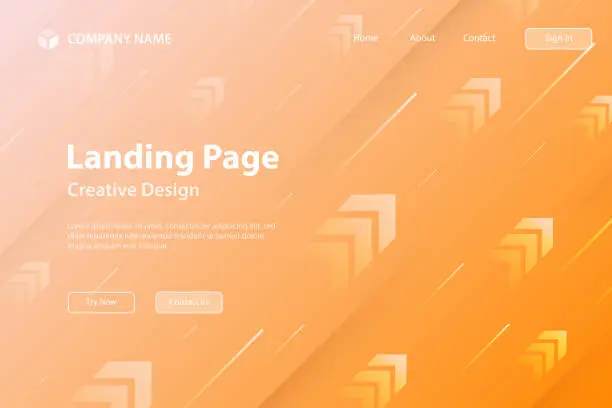 Vector illustration of Landing page Template - Abstract design with rising arrows - Trendy Orange gradient