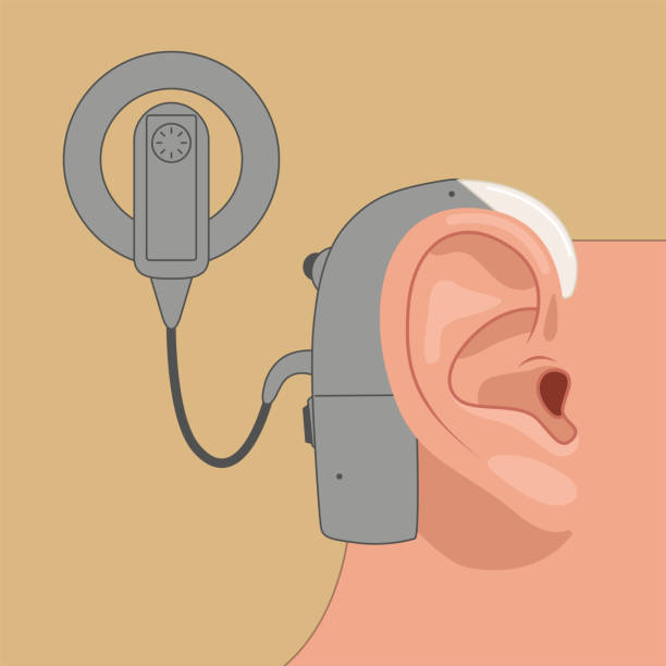 ilustraciones, imágenes clip art, dibujos animados e iconos de stock de implante coclear. - listening people human ear speaker