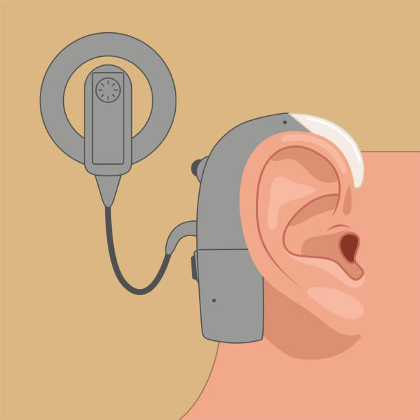 ilustrações, clipart, desenhos animados e ícones de implante coclear. - listening people human ear speaker