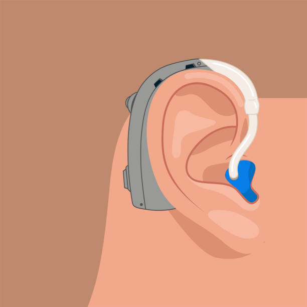 aparat słuchowy i słuchowy. - listening people human ear speaker stock illustrations