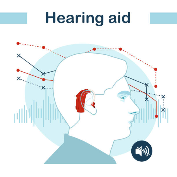 męska głowa za pomocą ucha. - listening people human ear speaker stock illustrations