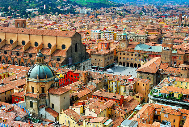 Italy, Bologna main square. Italy, Bologna view from Asinelli tower. emilia romagna photos stock pictures, royalty-free photos & images