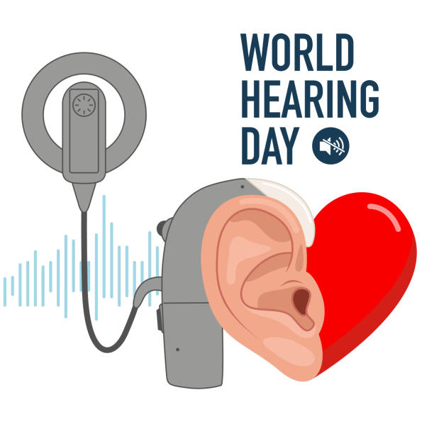 urządzenie do implantu ślimakowego dla osób niedosłyszących i niesłyszących. - listening people human ear speaker stock illustrations