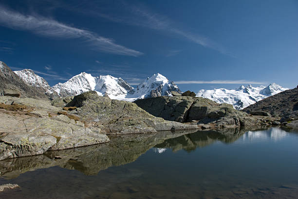 パノラマに広がる山の眺めから fuorcla surlej 、エンガディン - engadine graubunden canton piz bernina corvatsch ストックフォトと画像