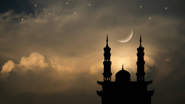 istock Islamic Architecture Celebration Background Concept,Design Ramadan Silhouette Building Mosques Dome,Crescent Moon Sky on Blue Black,New Year Muharram Religion,Arabic,Eid Al-Adha 1469107128