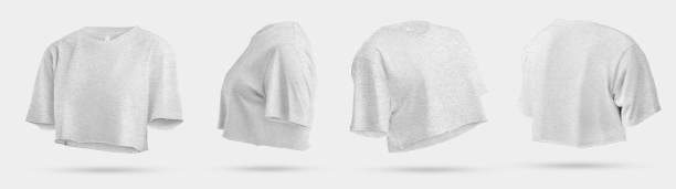 istock Heather crop top mockup, women's t-shirt 3D rendering for design, print, advertising, front, back, side. 1469110400