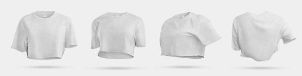 istock Heather crop top mockup, women's t-shirt 3D rendering, isolated on background, front, back view. 1469110479