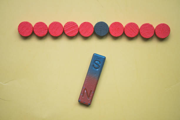 istock Red and blue bar magnet or physics magnetic attract selects one wood block from the row. Recruitment, Teamwork 1469112466