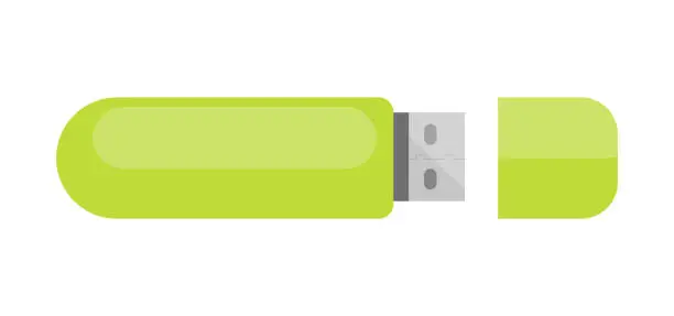 Vector illustration of Usb flash drive portable minimalism green flat