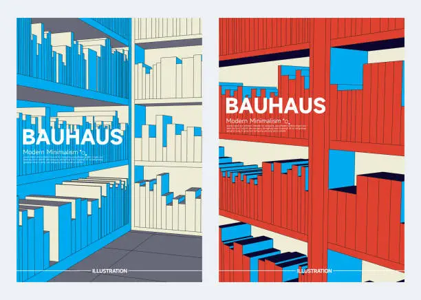 Vector illustration of Bauhaus style modern building structure minimalism cover design set