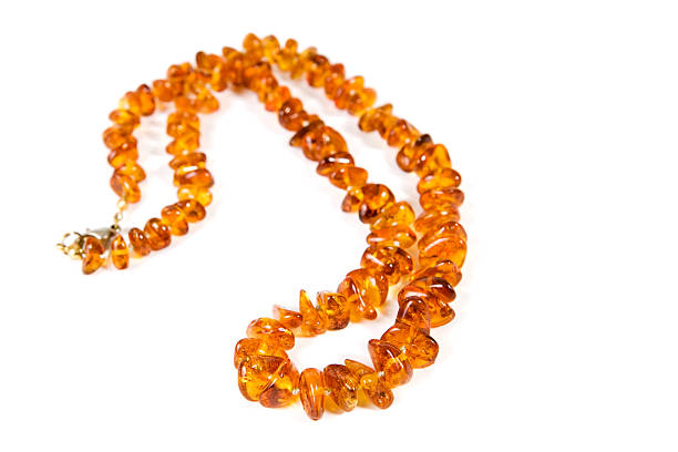 istock Amber necklace on white background 146911563