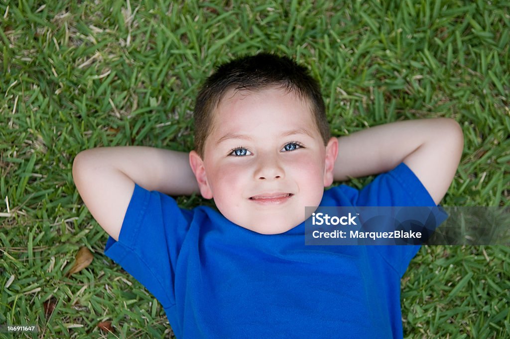 Glückliches Kind Festlegung auf Gras - Lizenzfrei Königsblau Stock-Foto