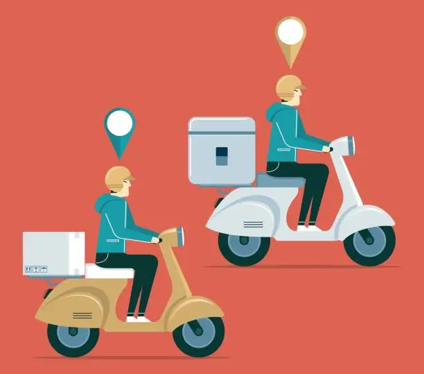 Vector illustration of Delivering package on scooter