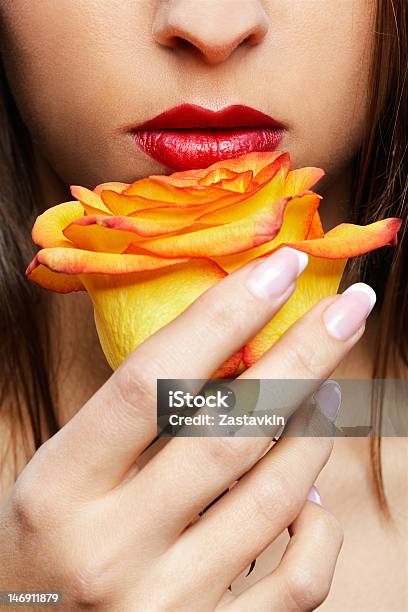 Girl With Yellow Rose Stock Photo - Download Image Now - Adult, Beautiful People, Beautiful Woman