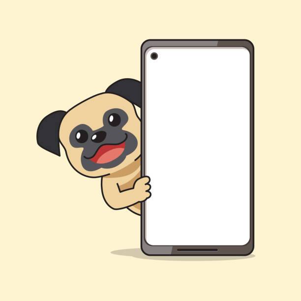 istock Cartoon character pug dog and smartphone 1469120476