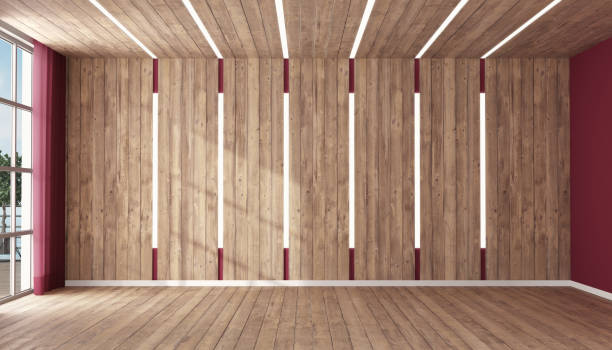 istock Wooden empty room with led light 1469121537