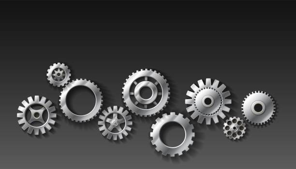 istock realistic vector metal gears of dark gray background. 1469123292