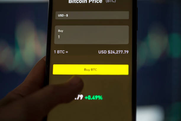 istock Crypto market exchange, buy bitcoin concept , phone display 1469130329