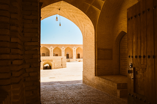 Shah abbasi caravansarai. Round monument building used for trade on silk road in asia.