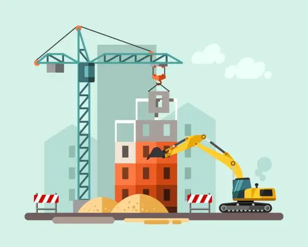 Vector illustration of Construction site, building a house. Vector illustration.