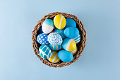 Easter Eggs on Blue Background
